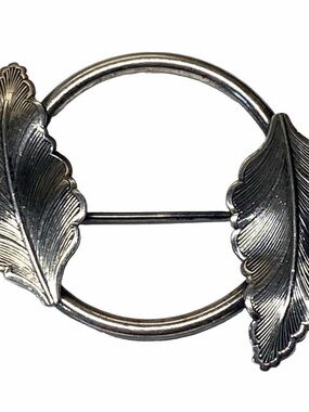 Vintage Sterling Silver Double Leaf Circle Brooch MCM 925 Botanical Wreath Pin
